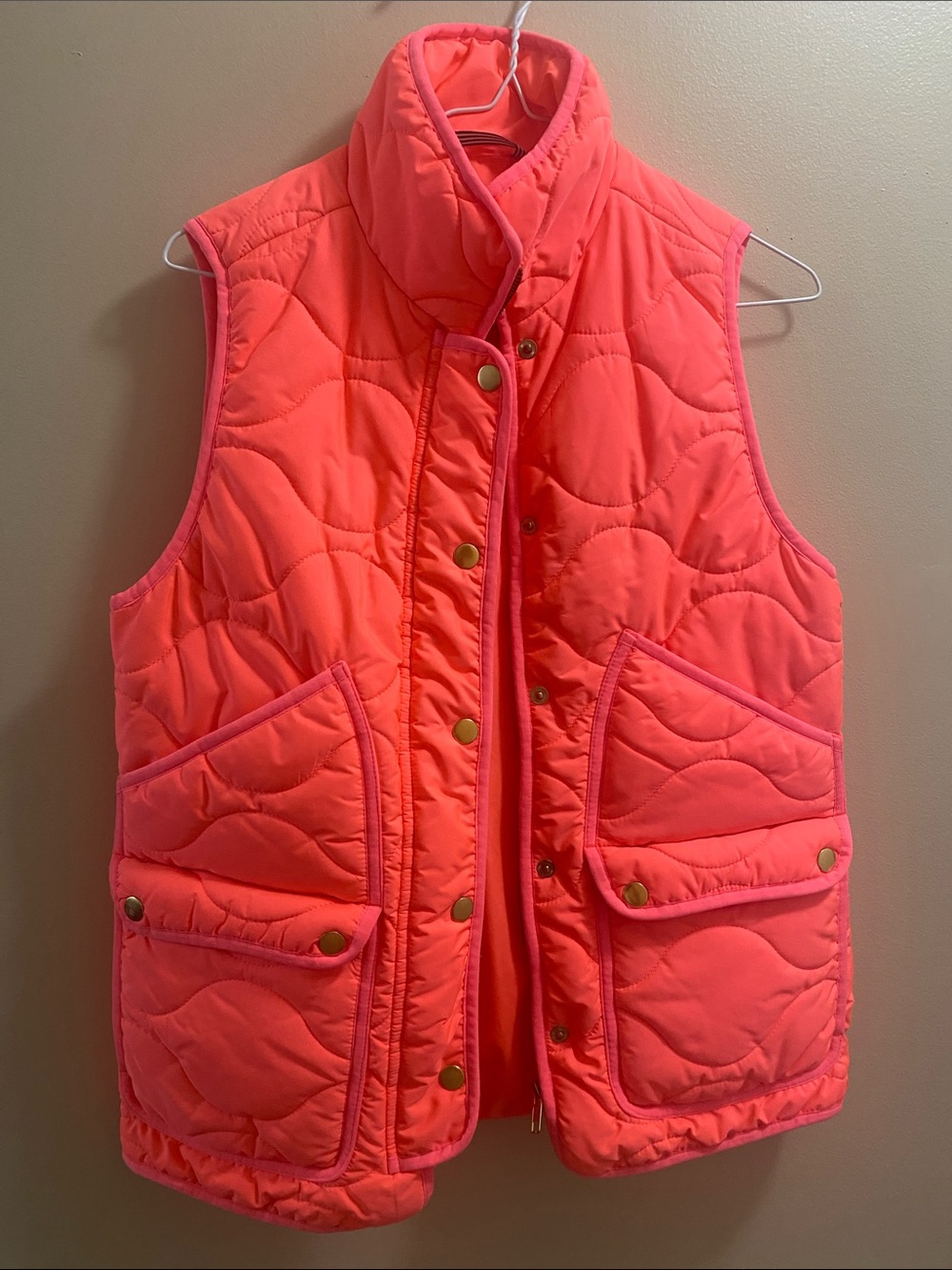 J. Crew Neon Coral Quilted Puffer Vest